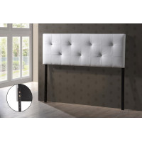 Baxton Studio BBT6432-White-HB-Full Dalini Faux Leather Headboard with Faux Crystal Buttons
