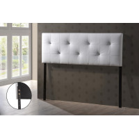 Baxton Studio BBT6432-White-HB-Queen Dalini White Faux Leather Headboard with Faux Crystal Buttons