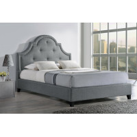 Baxton Studio BBT6433-Grey-Queen Colchester Linen Modern Platform Bed - Queen Size