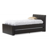Baxton Studio BBT6469-Twin-Black Cosmo and Contemporary Black Leather Twin Size Trundle Bed
