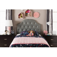 Baxton Studio BBT6496-Grey-Twin HB Morris Upholstered Button-Tufted Scalloped Twin Size Headboard