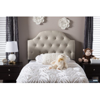 Baxton Studio BBT6496-Light Beige-Twin HB Morris Upholstered Button-Tufted Scalloped Twin Size Headboard
