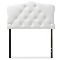 Baxton Studio BBT6503-White-Twin HB Rita Upholstered Button-Tufted Scalloped Twin Size Headboard
