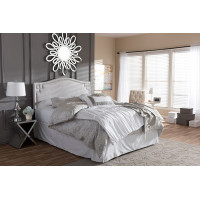 Baxton Studio BBT6563-Greyish Beige-King HB Aubrey and Contemporary Grayish Beige Fabric King Size Headboard