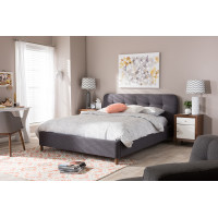 Baxton Studio BBT6569-Dark Grey-Queen Germaine Modern Queen Size Grid-Tufting Platform Bed