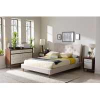 Baxton Studio BBT6570-Beige-Queen Hannah Modern Linen Queen Size Platform Bed