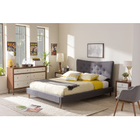 Baxton Studio BBT6570-Dark Grey-Queen Hannah Modern Queen Size Platform Bed