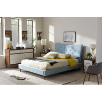 Baxton Studio BBT6570-Light Blue-Queen Hannah Modern Queen Size Platform Bed