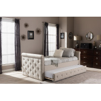 Baxton Studio BBT6576T-Beige-Twin Swamson Tufted Twin Size Daybed with Roll-out Trundle Guest Bed