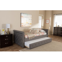 Baxton Studio BBT6576T-Grey-Twin Swamson Tufted Twin Size Daybed with Roll-out Trundle Guest Bed