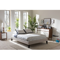 Baxton Studio BBT6598-Beige-Full Lancashire Upholstered Full Size Bed Frame with Tapered Legs