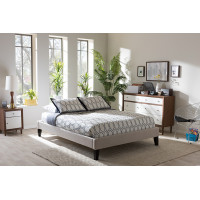 Baxton Studio BBT6598-Beige-King Lancashire Upholstered King Size Bed Frame with Tapered Legs