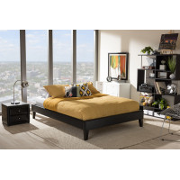 Baxton Studio BBT6598-Black-Queen Lancashire Leather Upholstered Queen Size Bed Frame with Tapered Legs