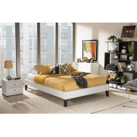Baxton Studio BBT6598-White-Full Lancashire Upholstered Full Size Bed Frame with Tapered Legs