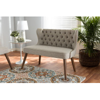 Baxton Studio BBT8017-LS-Beige-H1217-3 Scarlett Mid-Century Modern Brown Wood Button-Tufting with Nail Heads Trim 2-Seater Loveseat Settee