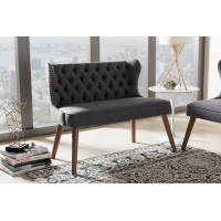 Baxton Studio BBT8017-LS-Dark Grey-H1217-20 Scarlett Mid-Century Modern Brown Wood Button-Tufting with Nail Heads Trim 2-Seater Loveseat Settee