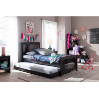 Baxton Studio Bed3-Twin-Wenge Hevea Twin Size Platform Bed with Guest Trundle Bed in Dark Brown