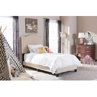 Baxton Studio Benjamin-Twin-Beige Benjamin Upholstered Twin Size Arched Bed with Nail Heads