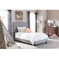 Baxton Studio Benjamin-Twin-Grey Benjamin Upholstered Twin Size Arched Bed with Nail Heads