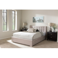 Baxton Studio CF8497-King-Brown Rene Beige Fabric 4-drawer King Size Storage Platform Bed