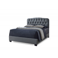 Baxton Studio CF8609-Full-Grey Romeo Contemporary Espresso Button-Tufted Upholstered Bed