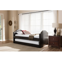 Baxton Studio CF8751-Brown-Day Bed Alessia Dark Brown Faux Leather Upholstered Daybed with Guest Trundle Bed
