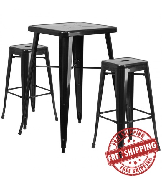 Flash Furniture CH-31330B-2-30SQ-BK-GG Metal Bar Table Set in Black Flash Furniture CH-31330B-2-30SQ-BK-GG Metal Bar Table Set in Black