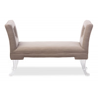 Baxton Studio DB-197-beige Bessie Beige Linen Upholstered Lux Flared Arms Ottoman Bench with Flared Acrylic Legs