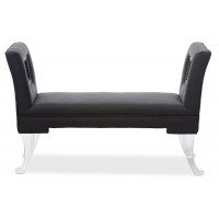 Baxton Studio DB-197-gray Bessie Grey Linen Upholstered Lux Flared Arms Ottoman Bench with Flared Acrylic Legs