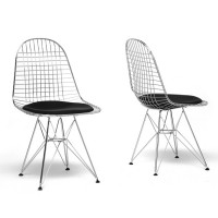 Baxton Studio Dc-106-Black Cushion-Dc Avery Mid-Century Modern Wire Chair with Black Cushion Set of 2