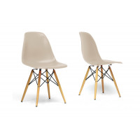 Baxton Studio DC-231A-BEIGE Azzo Plastic Mid-Century Modern Shell Chair Set of 2