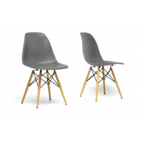 Baxton Studio DC-231A-GREY Azzo Plastic Mid-Century Modern Shell Chair Set of 2