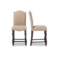 Baxton Studio DC18836P-BS Zachary Chic French Linen Fabric Upholstered Counter Height Dining Chair Set of 2