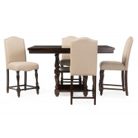 Baxton Studio DC18836P 5PC Pub Set Zachary Chic French Oak Brown 5-Piece Square Counter Pub Set