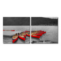 Baxton Studio De-3070Ab Crimson Canoes Mounted Photography Print Diptych