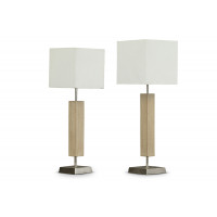Baxton Studio DEK43MG GN Esquina Wood and Fabric Lamp Set of 2