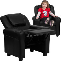 Flash Furniture Contemporary Black Vinyl Kids Recliner with Cup Holder and Headrest DG-ULT-KID-BK-GG