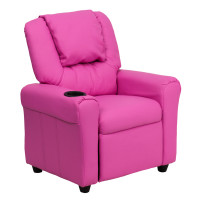 Flash Furniture Contemporary Hot Pink Vinyl Kids Recliner with Cup Holder and Headrest DG-ULT-KID-HOT-PINK-GG
