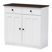 Baxton Studio DR 883400-White/Wenge Lauren Two-Tone Buffet Kitchen Cabinet with Two Doors and Drawers