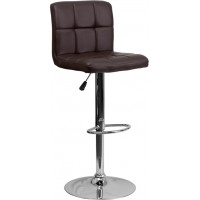 Flash Furniture Contemporary Brown Quilted Vinyl Adjustable Height Bar Stool with Chrome Base DS-810-MOD-BRN-GG