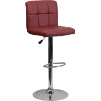 Flash Furniture Contemporary Burgundy Quilted Vinyl Adjustable Height Bar Stool with Chrome Base DS-810-MOD-BURG-GG