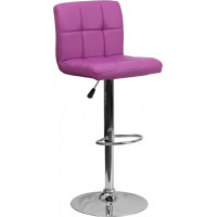 Flash Furniture Contemporary Purple Quilted Vinyl Adjustable Height Bar Stool with Chrome Base DS-810-MOD-PUR-GG