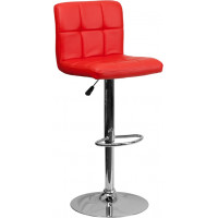 Flash Furniture Contemporary Red Quilted Vinyl Adjustable Height Bar Stool with Chrome Base DS-810-MOD-RED-GG
