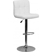 Flash Furniture Contemporary White Quilted Vinyl Adjustable Height Bar Stool with Chrome Base DS-810-MOD-WH-GG