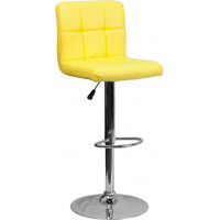 Flash Furniture Contemporary Yellow Quilted Vinyl Adjustable Height Bar Stool with Chrome Base DS-810-MOD-YEL-GG