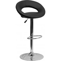 Flash Furniture Contemporary Black Vinyl Rounded Back Adjustable Height Bar Stool with Chrome Base DS-811-BK-GG