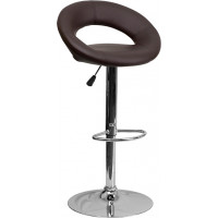 Flash Furniture Contemporary Brown Vinyl Rounded Back Adjustable Height Bar Stool with Chrome Base DS-811-BRN-GG