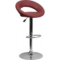 Flash Furniture Contemporary Burgundy Vinyl Rounded Back Adjustable Height Bar Stool with Chrome Base DS-811-BURG-GG