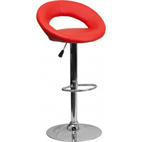 Flash Furniture Contemporary Red Vinyl Rounded Back Adjustable Height Bar Stool with Chrome Base DS-811-RED-GG