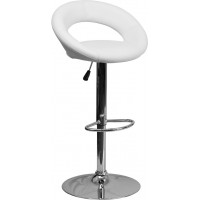 Flash Furniture Contemporary White Vinyl Rounded Back Adjustable Height Bar Stool with Chrome Base DS-811-WH-GG